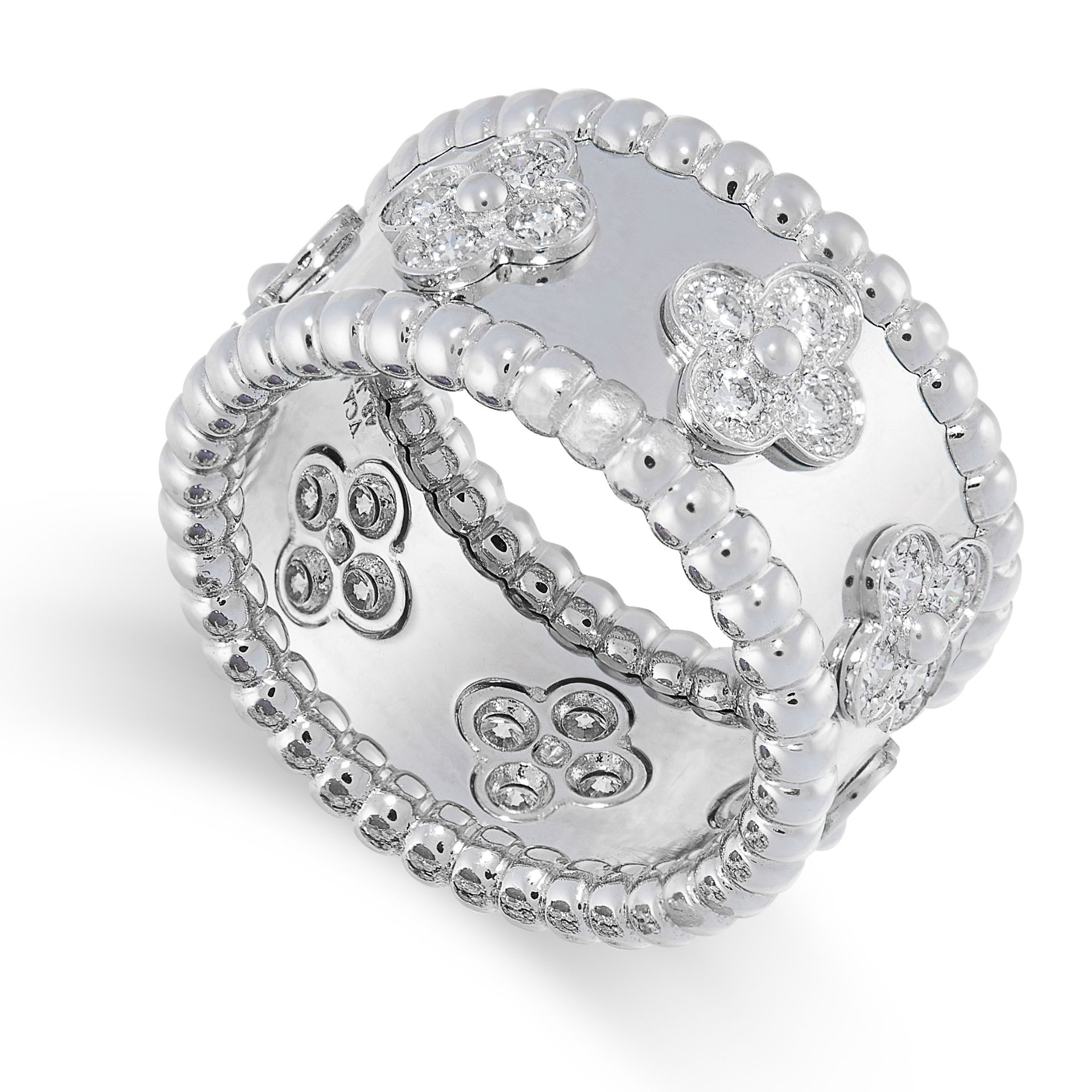 A DIAMOND PERLEE CLOVERS RING, VAN CLEEF & ARPELS in 18ct white gold, the band with seven quatrefoil - Image 2 of 2