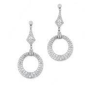 A PAIR OF DIAMOND EARRINGS each designed as a graduated circular hoop set with square step cut