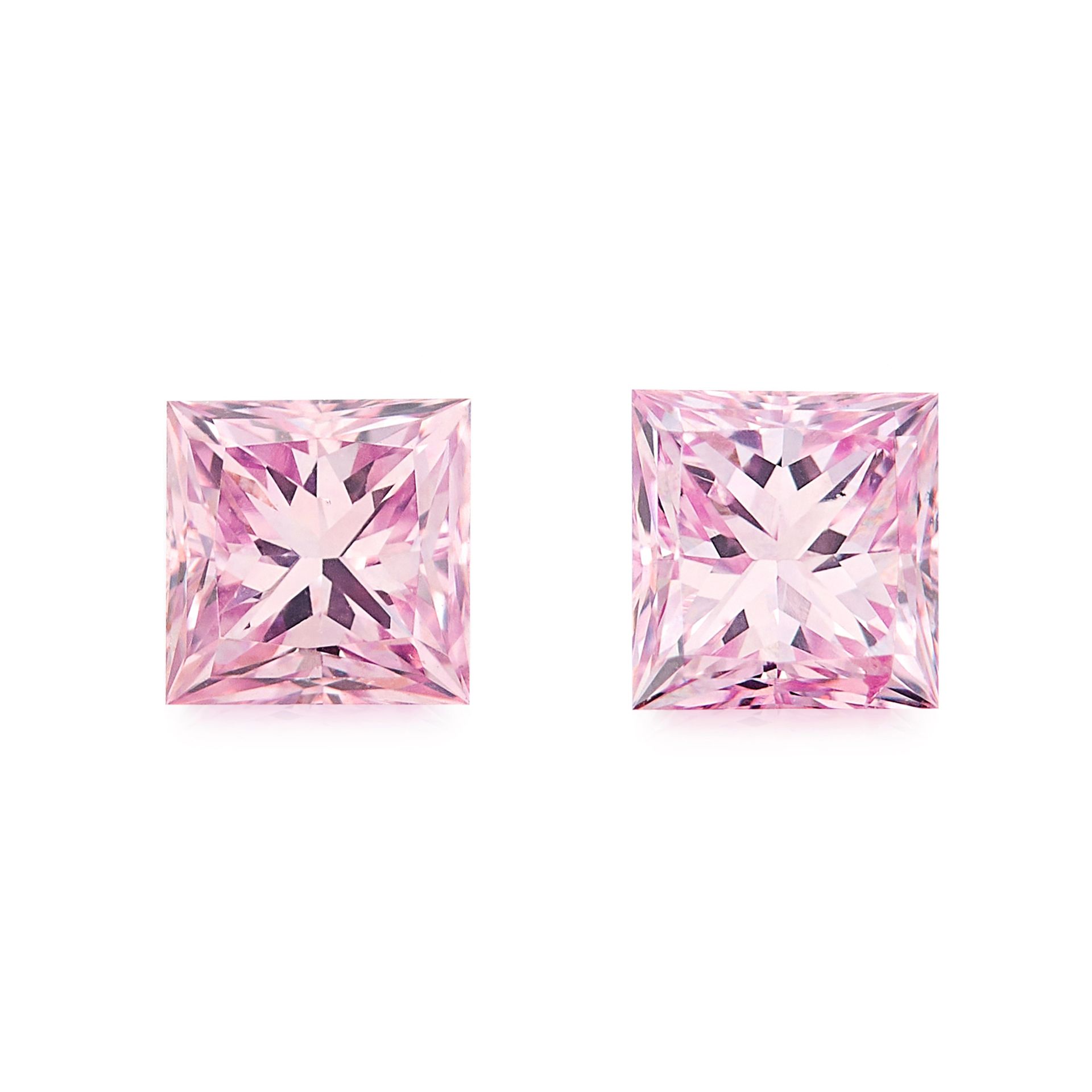 A PAIR OF NATURAL FANCY INTENSE PINK DIAMONDS of 0.48 carats and 0.47 carats, both totalling 0.95