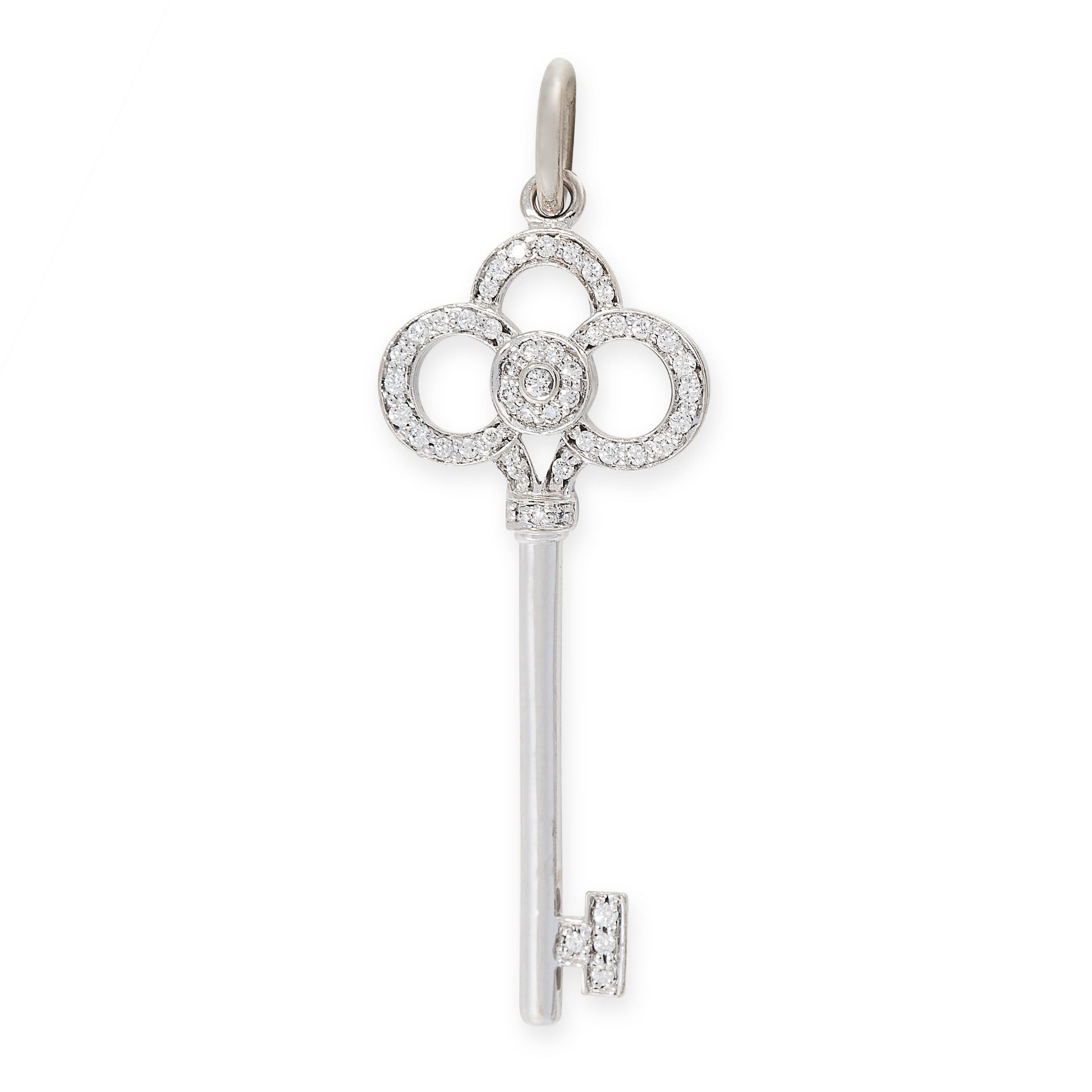 A DIAMOND KEY PENDANT, TIFFANY & CO in 18ct white gold, designed as a key, set to the handle and the