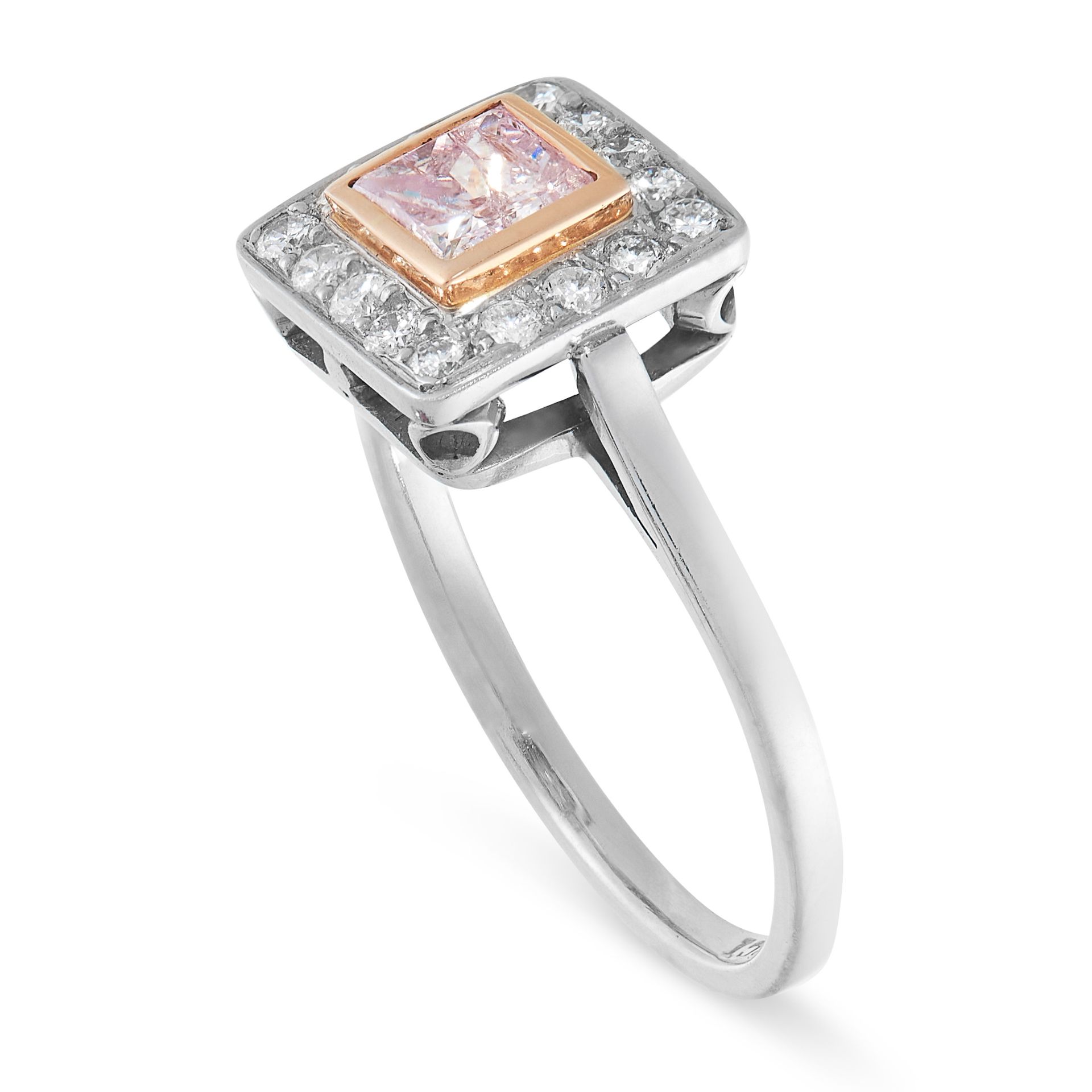 A NATURAL FANCY PURPLE PINK DIAMOND AND WHITE DIAMOND RING in 18ct gold and platinum, set with a - Image 2 of 2