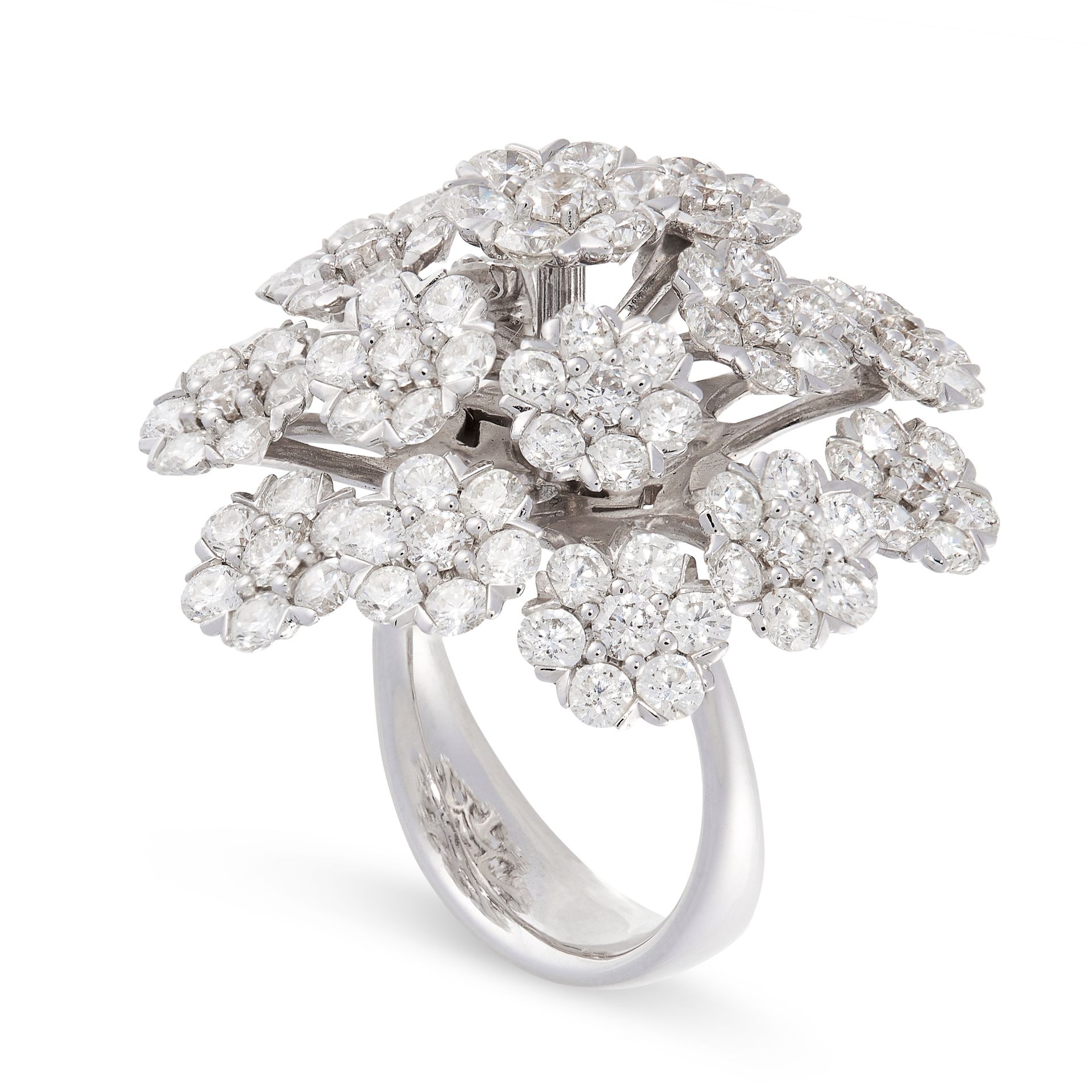 A DIAMOND COCKTAIL RING in 18ct white gold, the hexagonal face designed as a flower, formed of a - Image 2 of 2