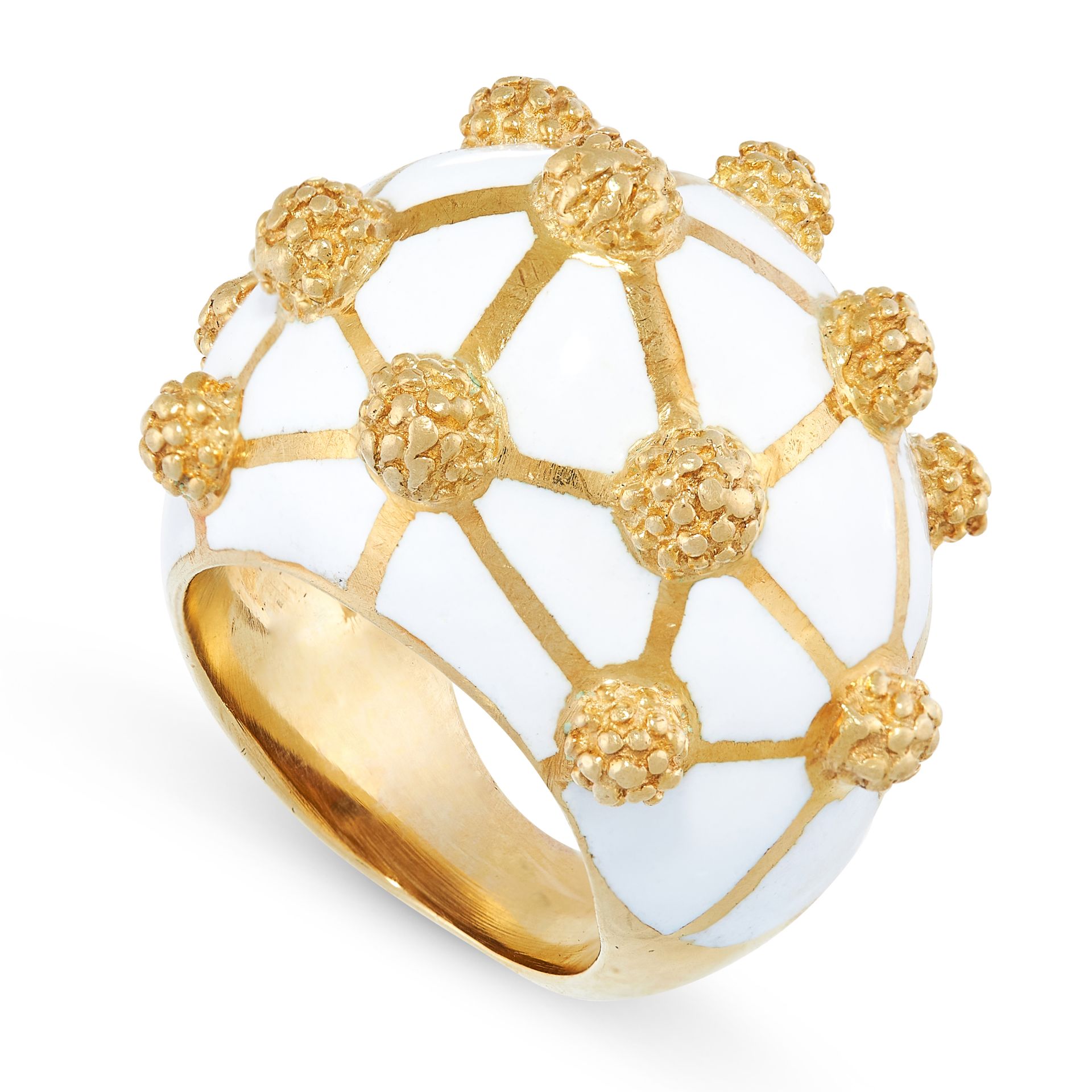 A VINTAGE ENAMEL COCKTAIL RING in 18ct yellow gold, in the manner of David Webb, of bombe design, - Image 2 of 2