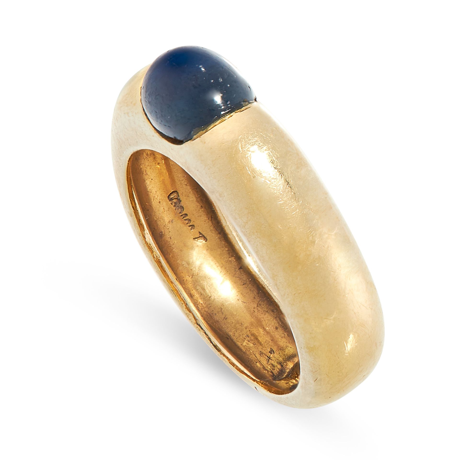 A VINTAGE SAPPHIRE DRESS RING in 18ct yellow gold, the band set with an oval cabochon blue - Image 2 of 2