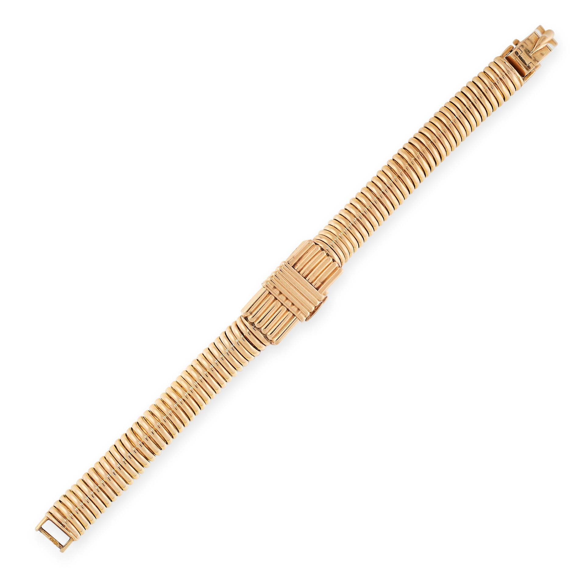 A VINTAGE CONCEALED WRIST WATCH BRACELET in 18ct yellow gold, the articulated gaspipe bracelet - Image 2 of 2