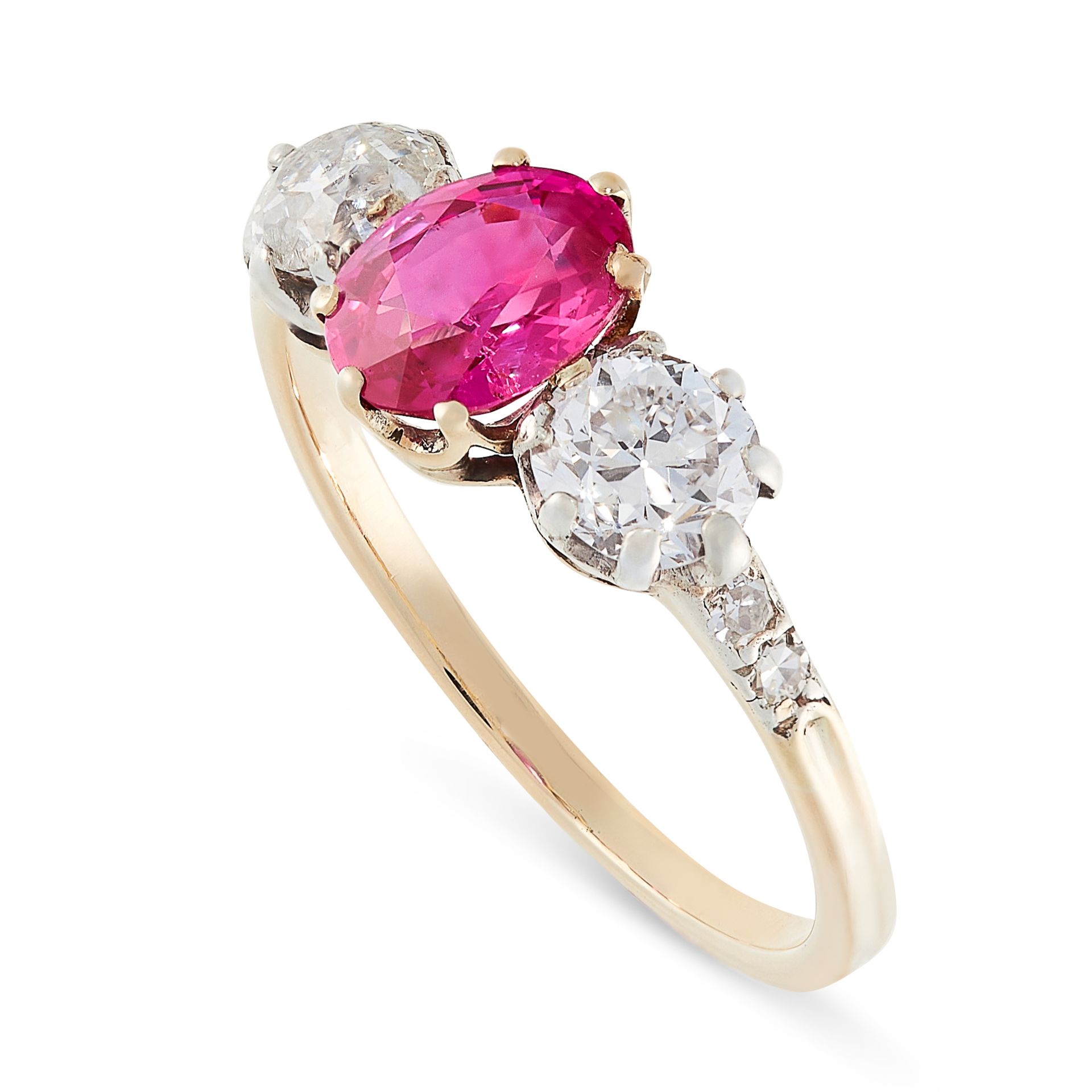 A BURMA NO HEAT RUBY AND DIAMOND RING, CIRCA 1930 set with a cushion cut ruby of 1.09 carats, - Image 2 of 2