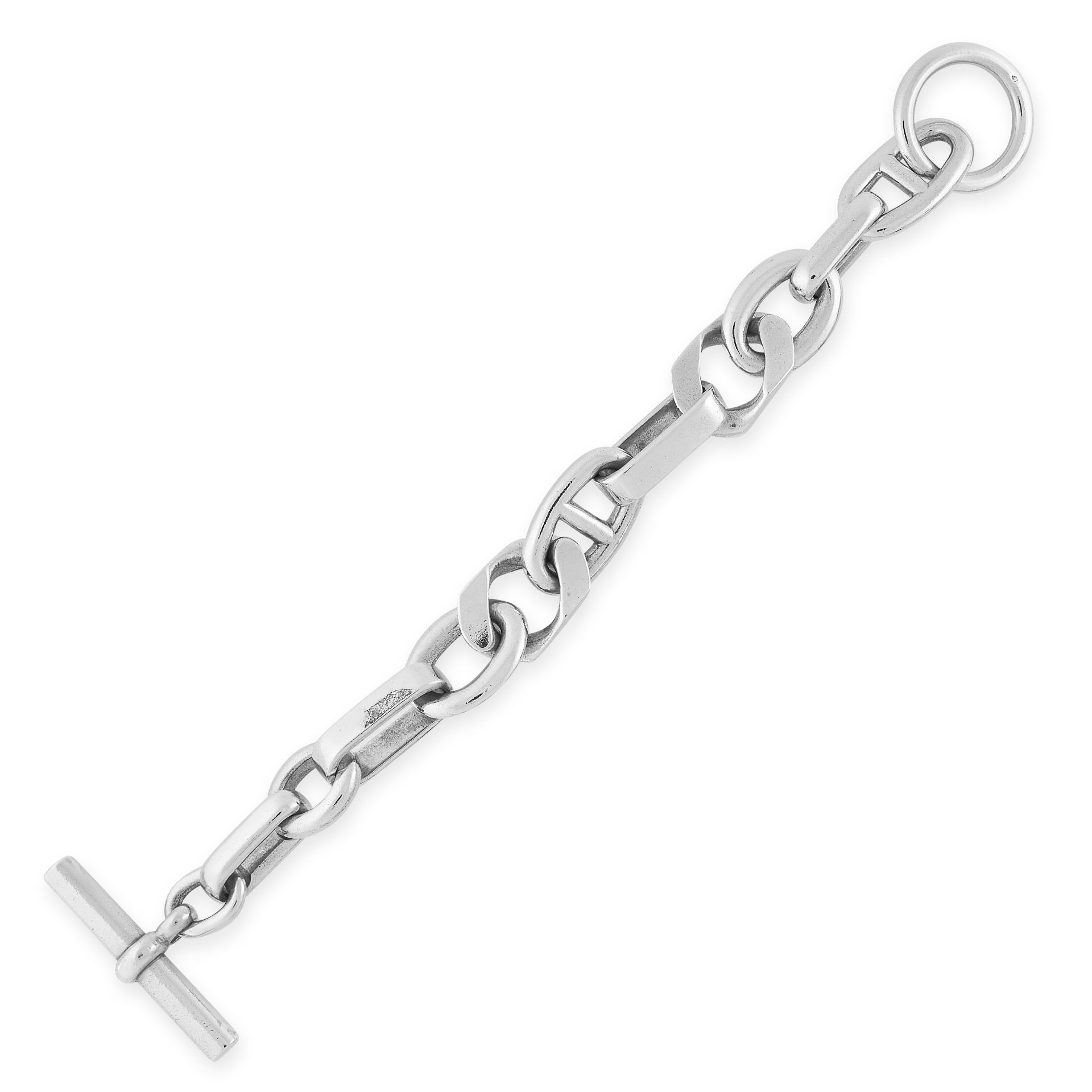 A CHAIN D’ANCRE BRACELET, HERMES PARIS in silver, formed of mariner, oval and curb links, with t-bar