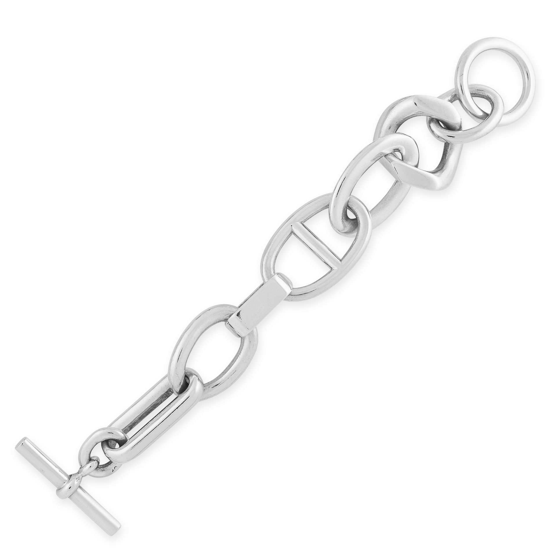 A CHAIN D’ANCRE BRACELET, HERMES PARIS in silver, formed of mariner, circular, oval and curb