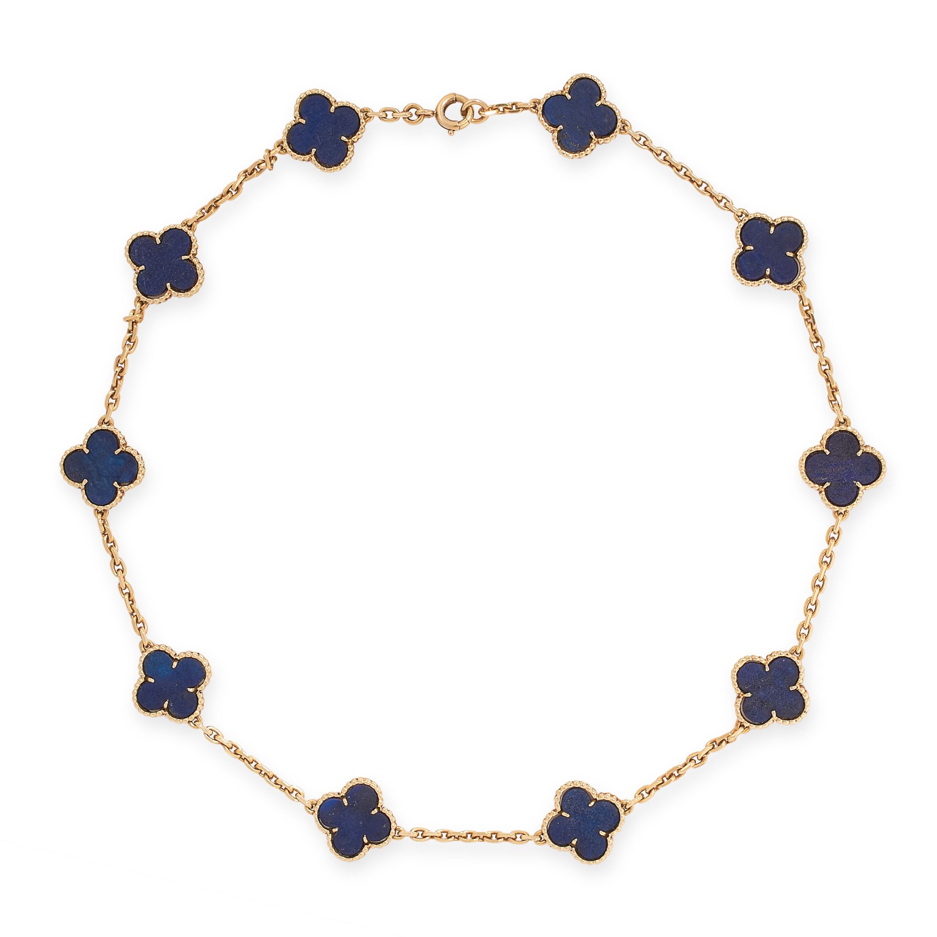 A RARE VINTAGE LAPIS LAZULI ALHAMBRA NECKLACE, VAN CLEEF & ARPELS in 18ct yellow gold, the chain