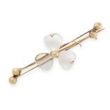 A MOONSTONE SHAMROCK BROOCH, EARLY 20TH CENTURY in 14ct yellow gold, set with a trio of heart shaped