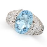 A PARAIBA TOURMLINE AND DIAMOND RING in platinum, set with a cushion cut paraiba tourmaline of 4.