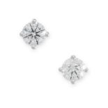 A PAIR OF DIAMOND STUD EARRINGS each set with a round cut diamond, both totalling 0.80 carats,