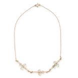 A MOONSTONE SHAMROCK NECKLACE, EARLY 20TH CENTURY in 14ct yellow gold, comprising three bars set