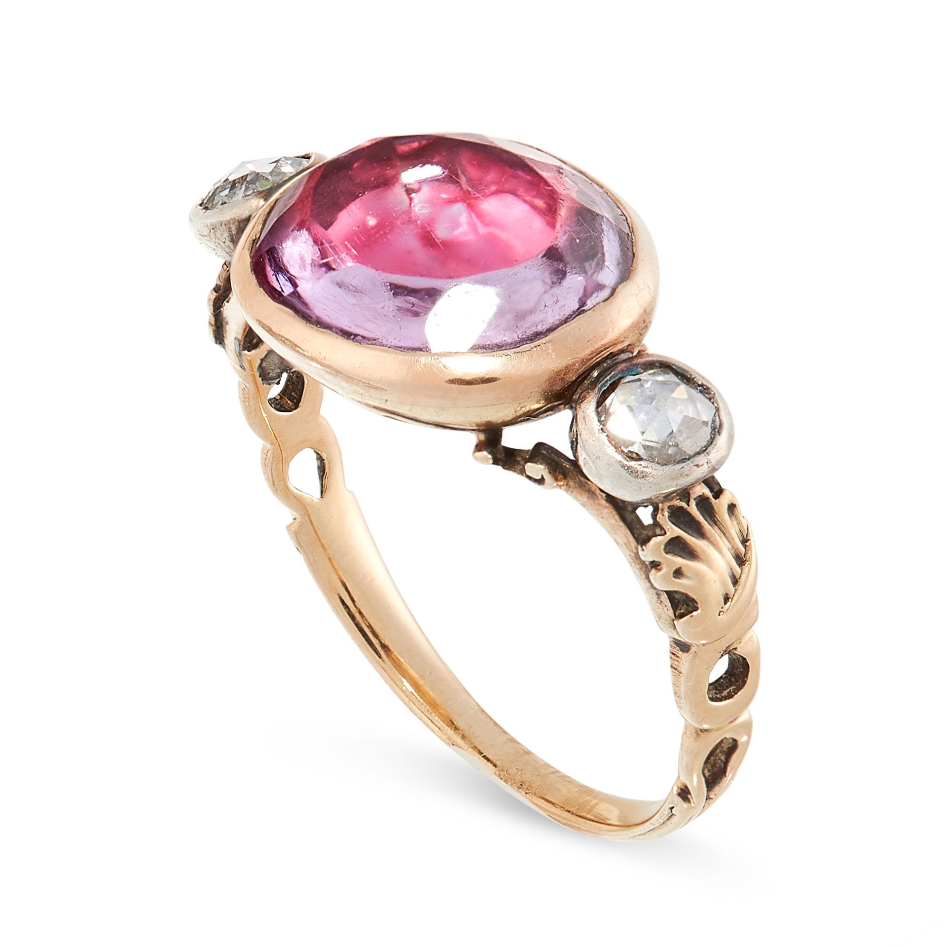 AN ANTIQUE PASTE AND DIAMOND RING, EARLY 19TH CENTURY in yellow gold, set with a foiled back pink - Image 2 of 2