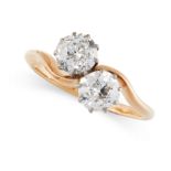 A DIAMOND TOI ET MOI RING, CIRCA 1930 in 18ct yellow gold and platinum, set with two old cut