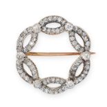 AN ANTIQUE DIAMOND BROOCH, CIRCA 1890 in yellow gold and silver, of circular design, set with old