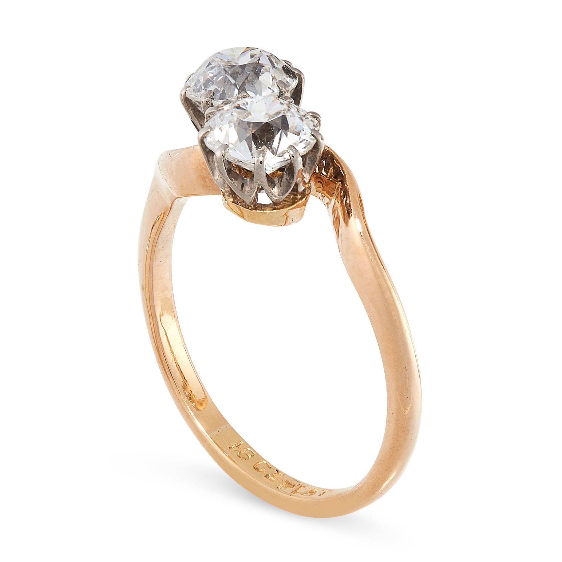 A DIAMOND TOI ET MOI RING, CIRCA 1930 in 18ct yellow gold and platinum, set with two old cut - Image 2 of 2