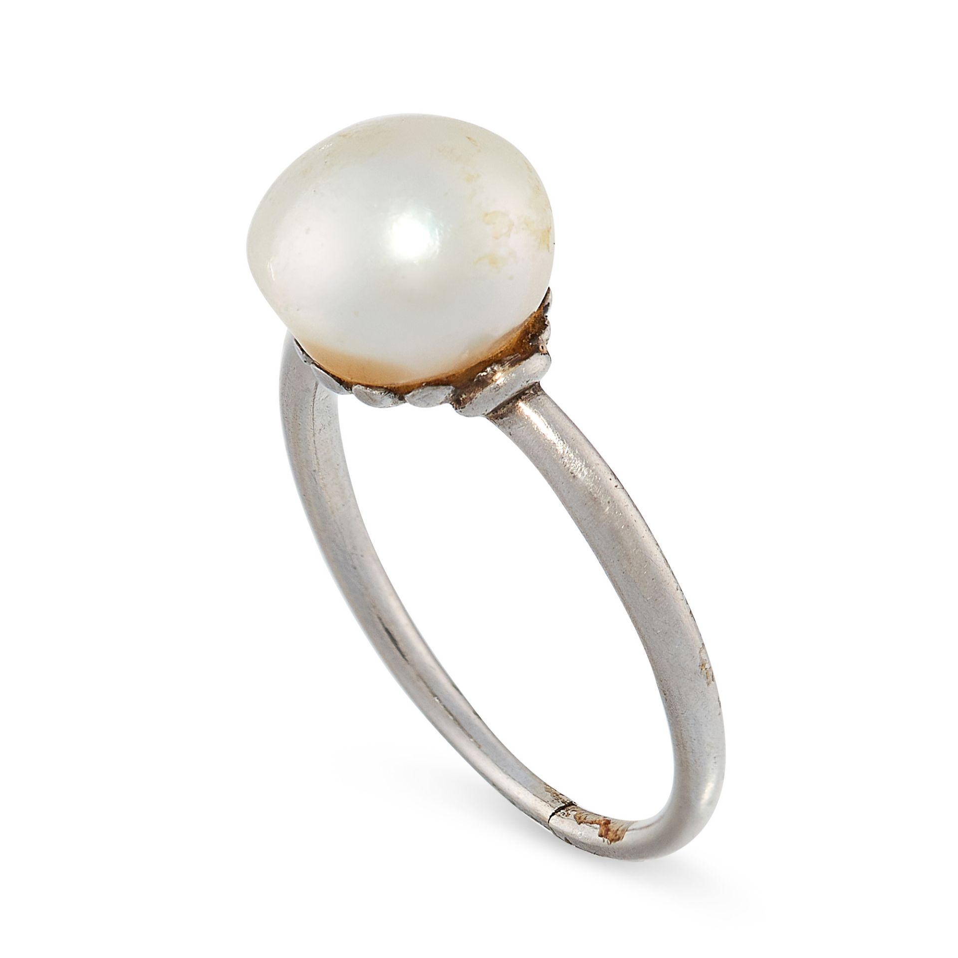 A NATURAL PEARL RING set with a pearl of 7.6mm, no assay marks, size G / 3, 2.2g. The gemmological - Image 2 of 2