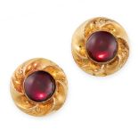 A PAIR OF ANTIQUE GARNET STUD EARRINGS, 19TH CENTURY in yellow gold, each set with a round