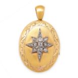 AN ANTIQUE DIAMOND LOCKET PENDANT in 18ct yellow gold, with applied star to the front, set with