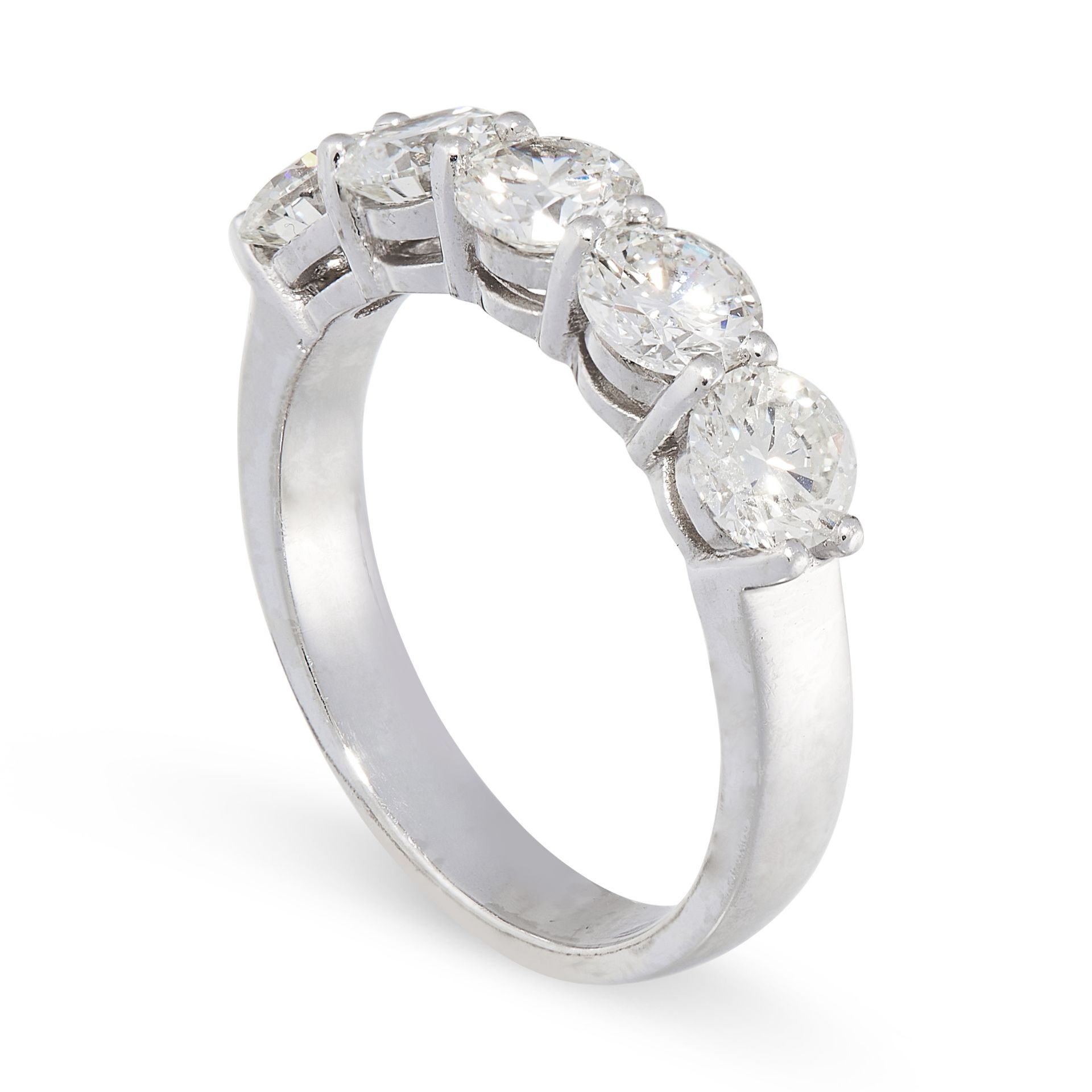 A DIAMOND FIVE STONE RING in platinum, set with five round cut diamonds, the diamonds all - Image 2 of 2