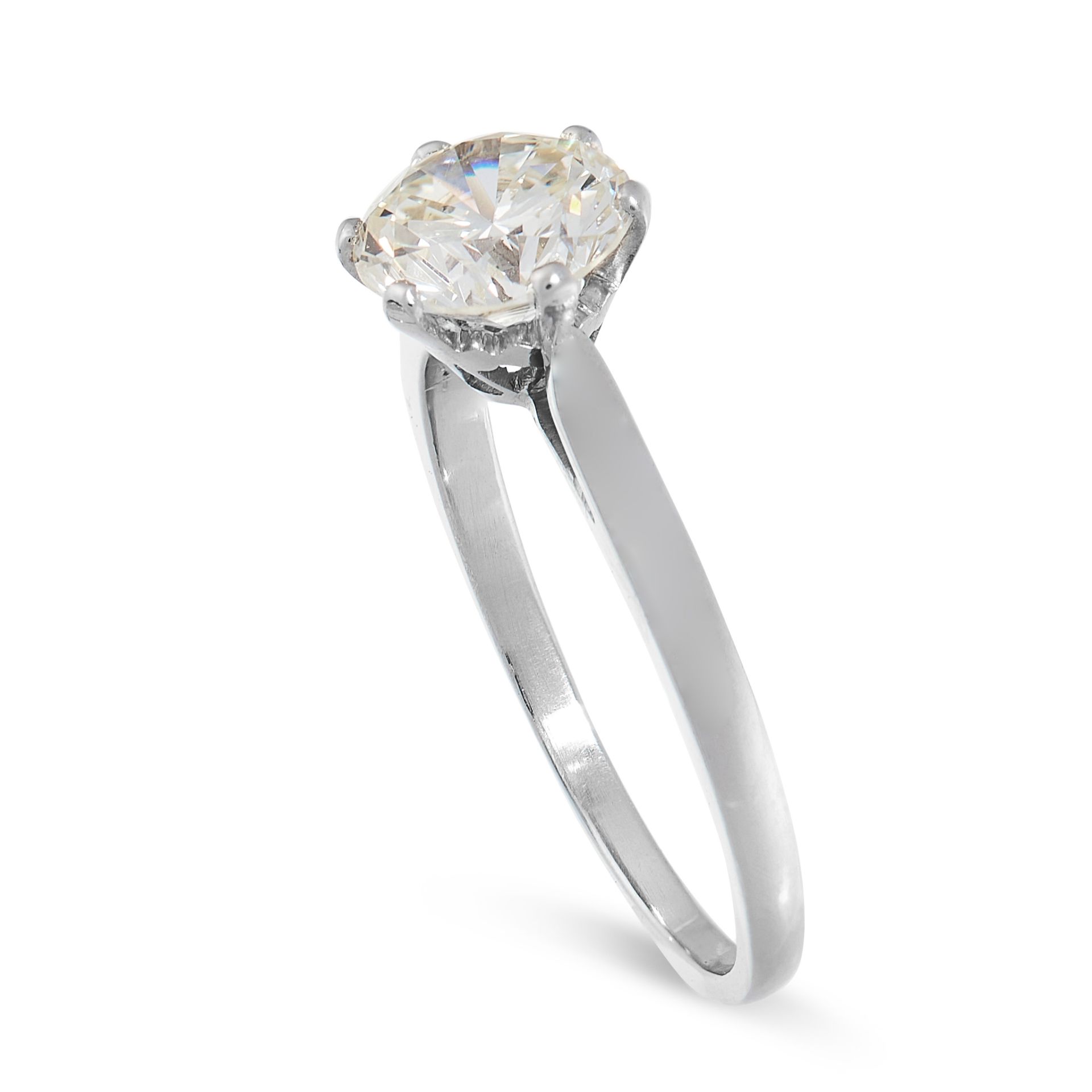 A SOLITAIRE DIAMOND ENGAGEMENT RING set with a round cut diamond of 1.24 carats, no assay marks, - Image 2 of 2