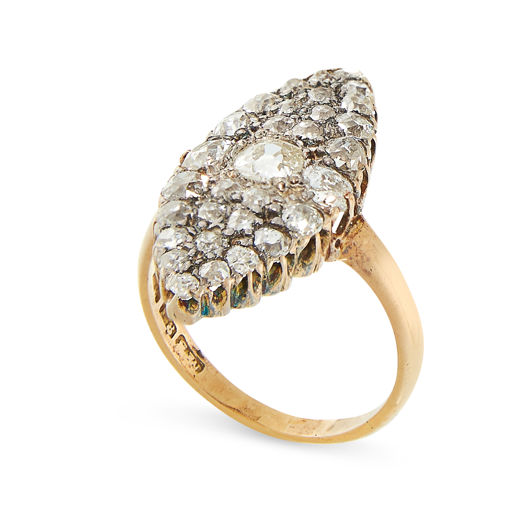 AN ANTIQUE DIAMOND RING, EARLY 20TH CENTURY the navette face pave set with old cut diamonds, the - Image 2 of 2