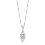 A DIAMOND PENDANT AND CHAIN the navette shaped face set with round cut diamonds, stamped 750,