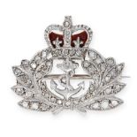 A REGIMENTAL DIAMOND AND ENAMEL ROYAL NAVY SWEETHEART BROOCH, GARRARD & CO 1958 in white gold,