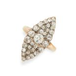 AN ANTIQUE DIAMOND RING, EARLY 20TH CENTURY the navette face pave set with old cut diamonds, the