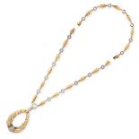 A VINTAGE DIAMOND PENDANT, NECKLACE AND BRACELET SUITE in 18ct yellow gold, the necklace formed of