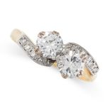 A DIAMOND TOI ET MOI RING in 18ct yellow gold and platinum, set with two round cut diamonds of 0.