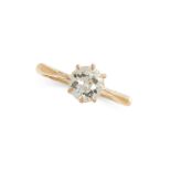 A SOLITAIRE DIAMOND ENGAGEMENT RING set with an old cut diamond of 0.95 carats, stamped 18CT, size M