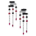 A PAIR OF RUBY, ONYX AND DIAMOND LE BAISER DU DRAGON EARRINGS, CARTIER in 18ct white gold, the