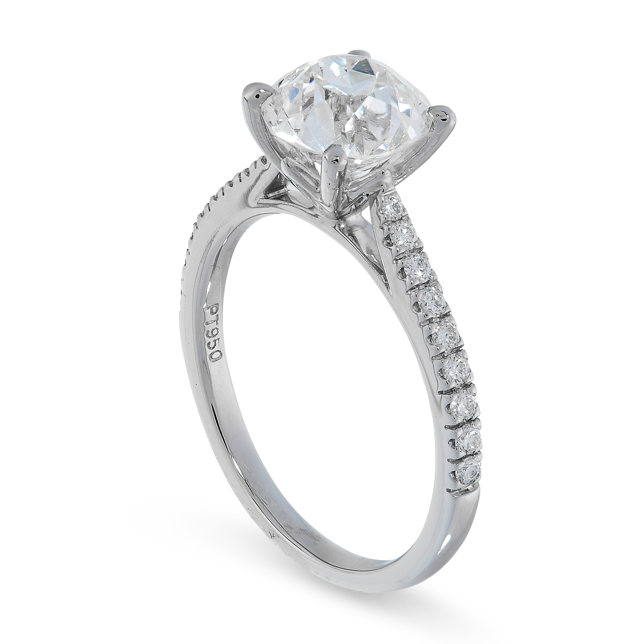 A SOLITAIRE DIAMOND RING in platinum, set with an old cut diamond of 2.01 carats, the band set - Image 2 of 2