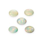 A MIXED LOT OF FIVE UNMOUNTED OPALS of cabochon cut, totalling 4.15 carats.