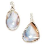 TWO PEARL PENDANTS in silver, each set with a baroque mabe pearl, no assay marks, 3.8cm, 9.9g.