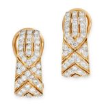 A PAIR OF DIAMOND HOOP EARRINGS in 18ct yellow gold, each designed as a half hoop, set with round