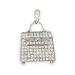 A DIAMOND PENDANT / CHARM designed as a handbag, pave set with round cut diamonds, the diamonds