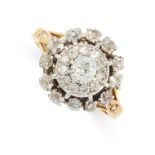 A DIAMOND RING set with a cluster of old cut, single cut and round cut diamonds, the diamonds all