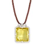 A LEMON QUARTZ AND DIAMOND PENDANT NECKLACE set with an octagonal cut lemon quartz of 88.60