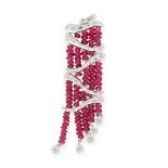 A RUBY AND DIAMOND PENDANT comprising five rows of faceted ruby beads, accented by rows of round cut