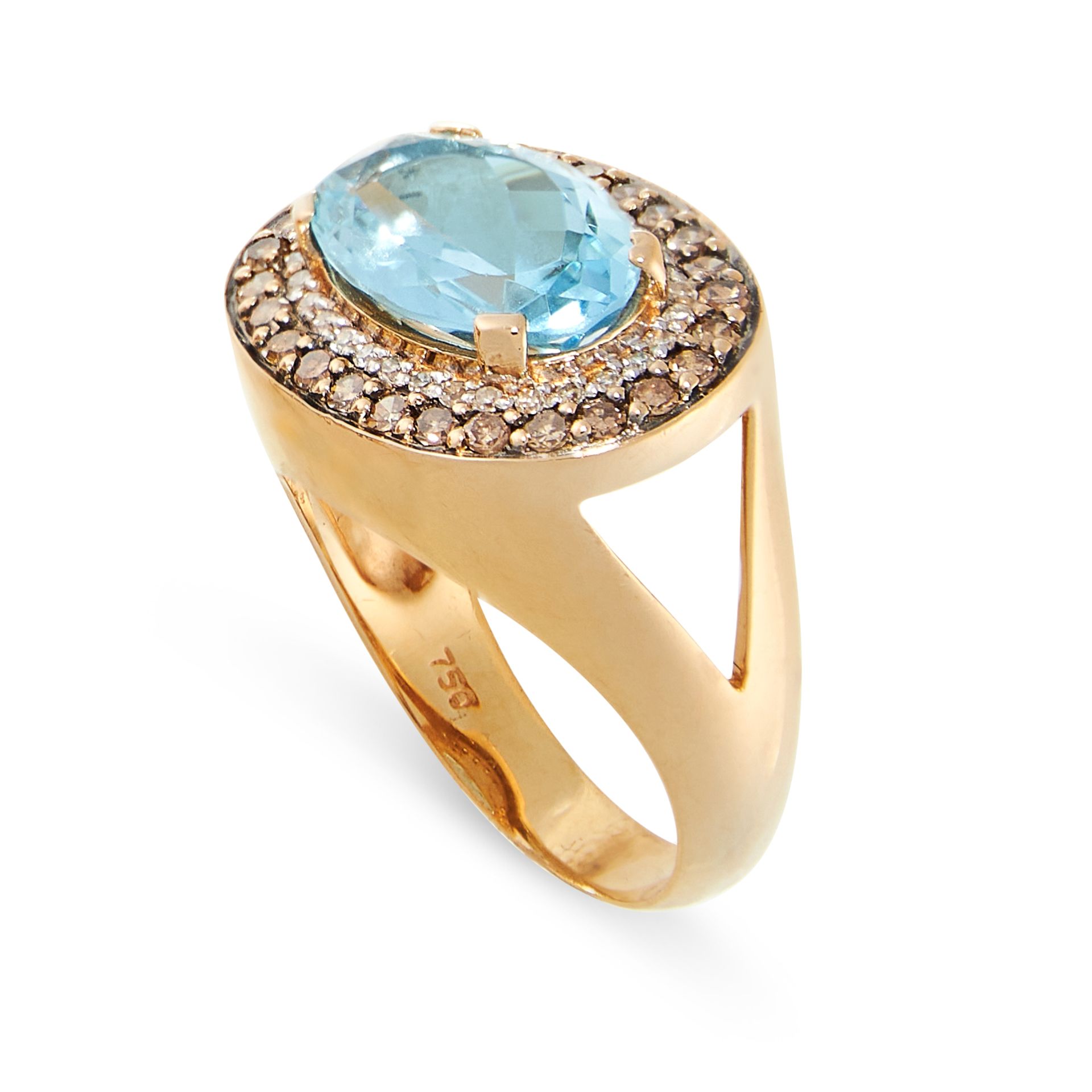 AN AQUAMARINE AND DIAMOND RING in 18ct yellow gold, set with an oval cut aquamarine of 1.95 carats - Image 2 of 2