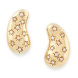 A PAIR OF DIAMOND BEAN EARRINGS, ELSA PERETTI FOR TIFFANY & CO in 18ct yellow gold, each designed as