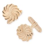 A PAIR OF VINTAGE CUFFLINKS, KURT WEISS 1977 in 9ct yellow gold, the faces of spiral design, Kurt