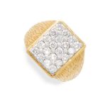 A VINTAGE DIAMOND RING, KUTCHINSKY 1973 in 18ct yellow gold, the face set with round cut diamonds,