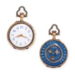 AN ANTIQUE ENAMEL AND DIAMOND POCKET WATCH, JAEGER LECOULTRE in yellow gold and silver, the circular