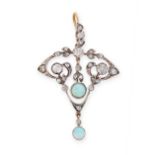 AN ANTIQUE BELLE EPOQUE OPAL AND DIAMOND PENDANT, EARLY 20TH CENTURY in yellow gold and silver,