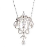 AN ANTIQUE BELLE EPOQUE DIAMOND PENDANT NECKLACE, EARLY 20TH CENTURY the openwork body set with four