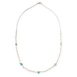 A VINTAGE TURQUOISE AND PEARL NECKLACE set with a single row of pearls, accented by five turquoise